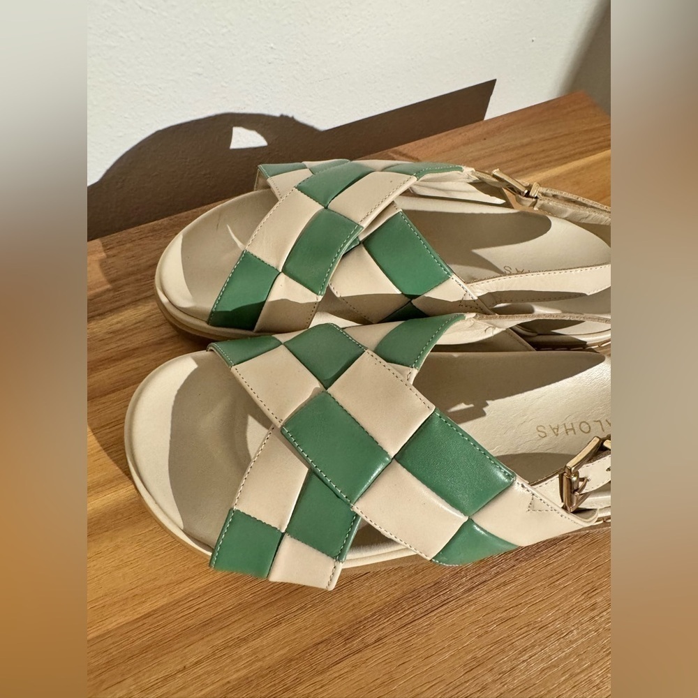 Alohas Marshmallow Scacchi Sandals Platform Leather Checkered Green Size 41 EUC - Picture 6 of 11